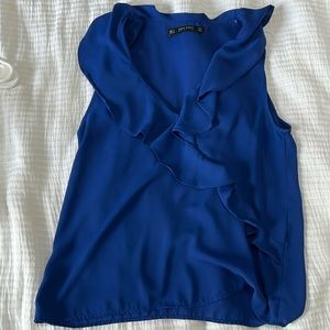 Zara blue sleeveless work blouse